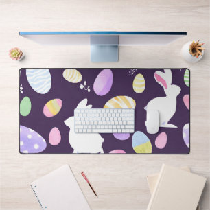 bunny with easter eggs desk mat