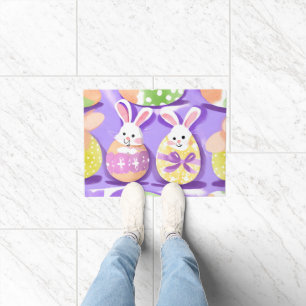 bunny with easter eggs doormat