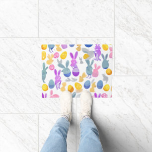 bunny with easter eggs doormat