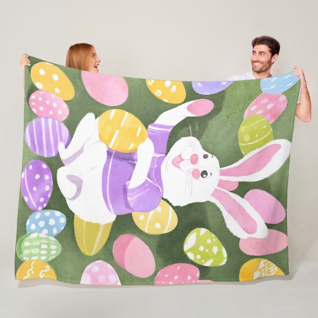 bunny with easter eggs fleece blanket (In Situ)