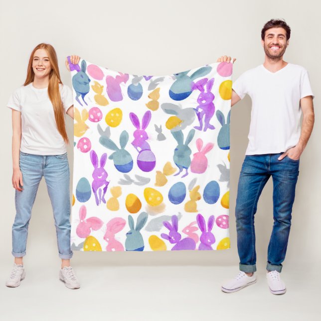 bunny with easter eggs fleece blanket (In Situ)