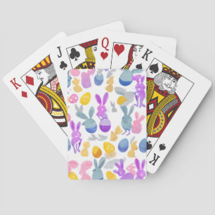 bunny with easter eggs playing cards