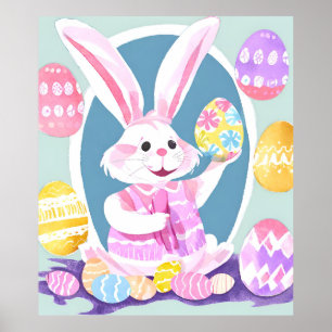 bunny with easter eggs poster
