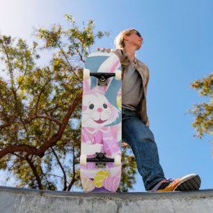 bunny with easter eggs skateboard