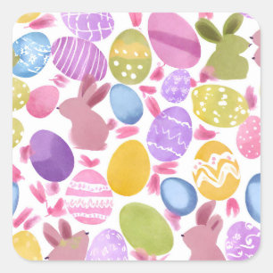 bunny with easter eggs square sticker