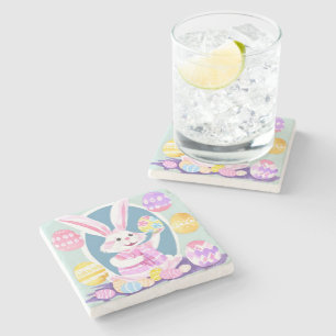 bunny with easter eggs stone coaster
