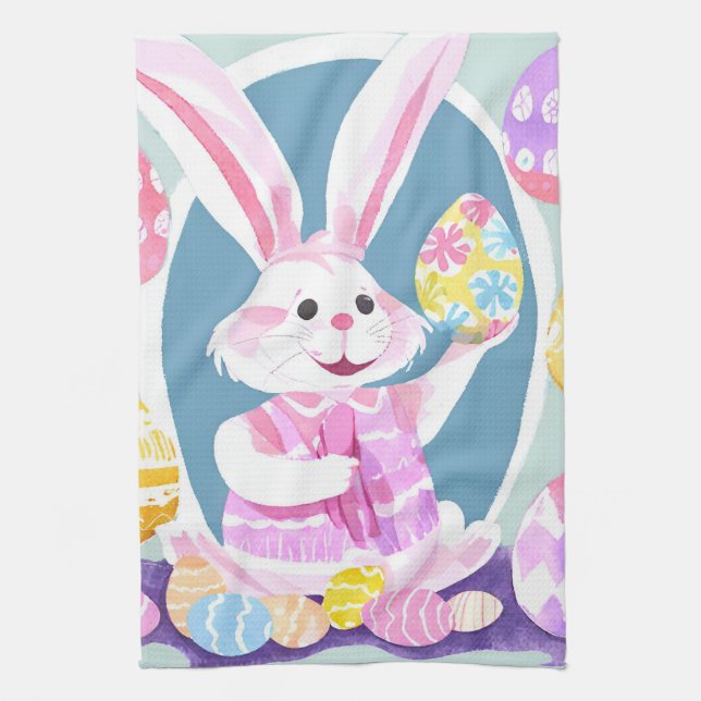 bunny with easter eggs tea towel (Vertical)