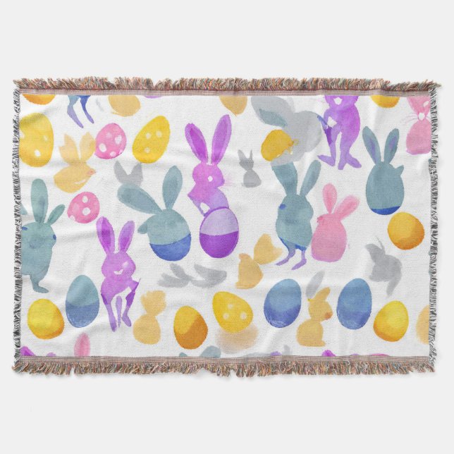 bunny with easter eggs throw blanket (Front)
