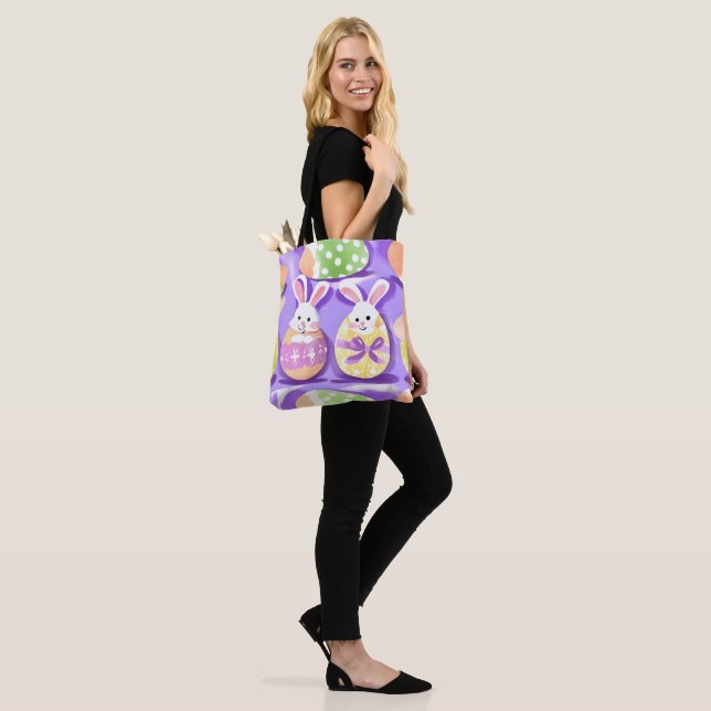 bunny with easter eggs tote bag (On Model)