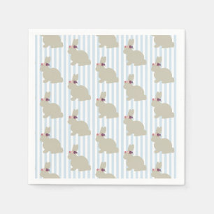 Bunny with Flower Blue Stripe Napkin