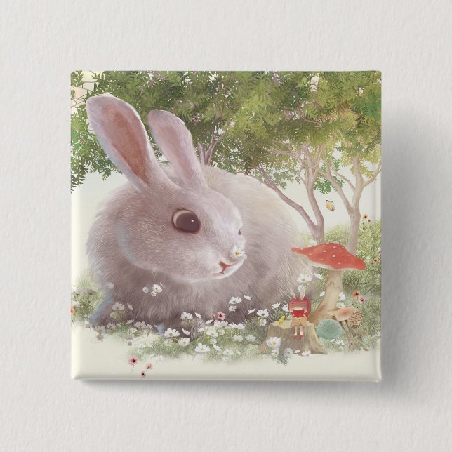 Bunny with Flowers 15 Cm Square Badge (Front)