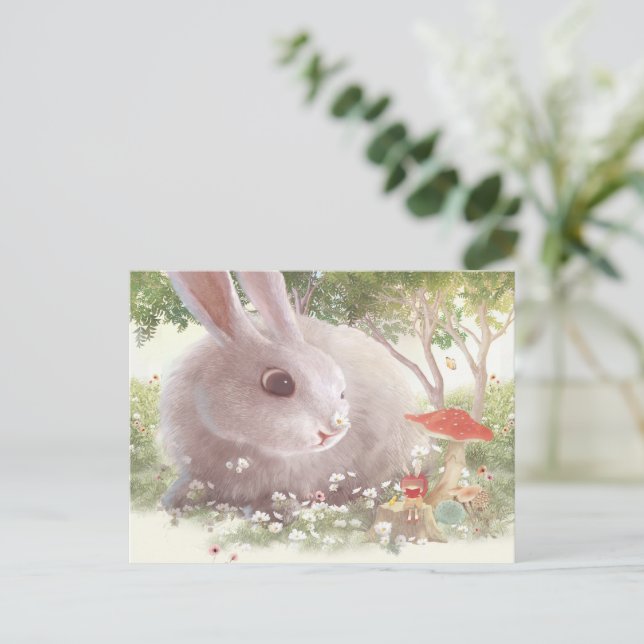 Bunny with Flowers Announcement Postcard (Standing Front)