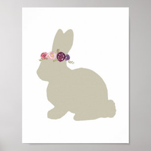 Bunny with Flowers Headpiece Animal Painting Poster