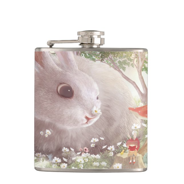 Bunny with Flowers Hip Flask (Front)