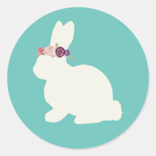 Bunny with Flowers Painting Pink Stickers
