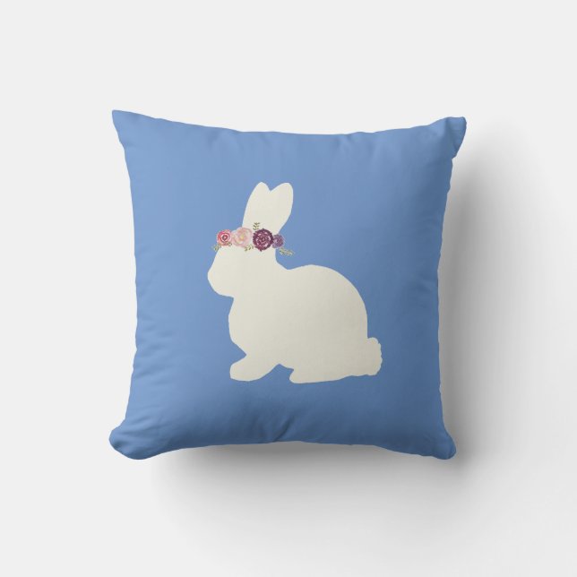 Bunny with Flowers Painting Throw Pillow (Front)