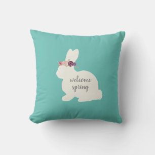 Bunny with Flowers Painting Throw Pillow