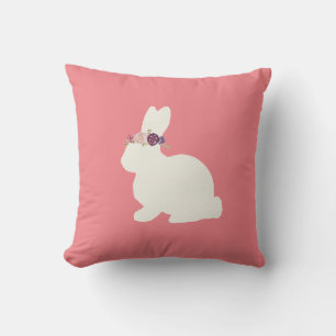 Bunny with Flowers Painting Throw Pillow