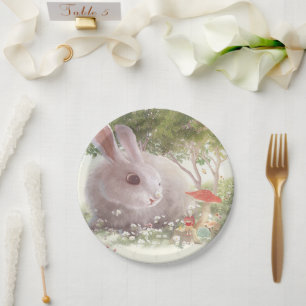Bunny with Flowers Paper Plate