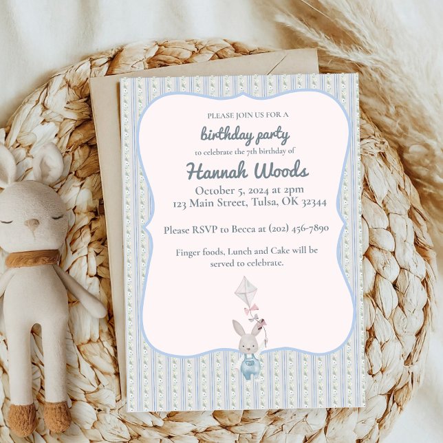 Bunny with Kite Frame Party Invitations (Creator Uploaded)