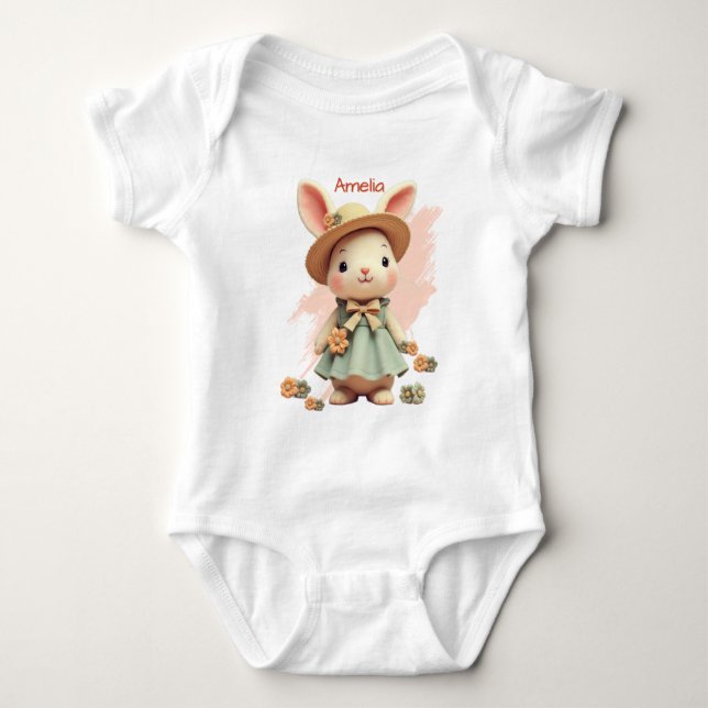 Bunny With Name Typography Baby Bodysuit (Front)
