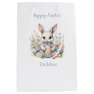  🐣🌸 Bunny with Pastel Flowers and Colourful Eggs Medium Gift Bag