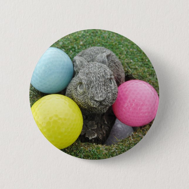 Bunny with pink blue yellow egg 6 cm round badge (Front)