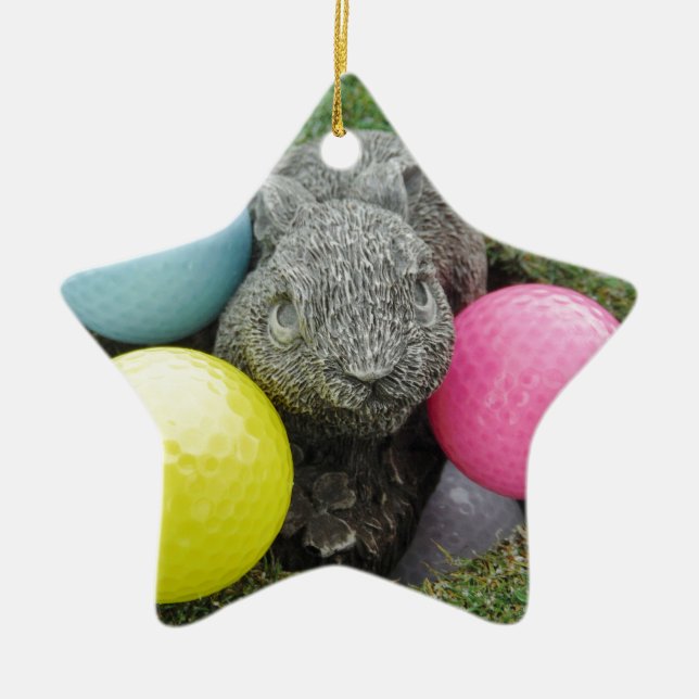 Bunny with pink blue yellow egg ceramic tree decoration (Front)