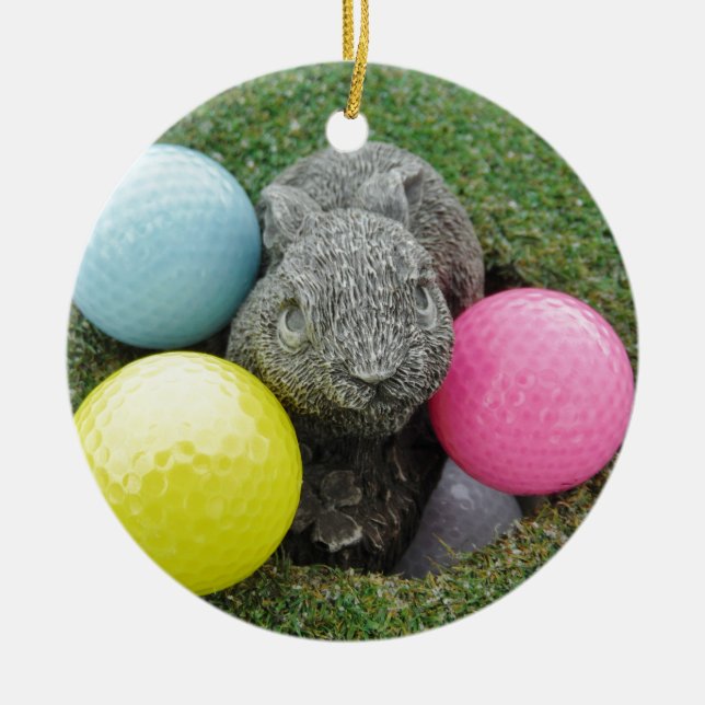 Bunny with pink blue yellow egg ceramic tree decoration (Front)