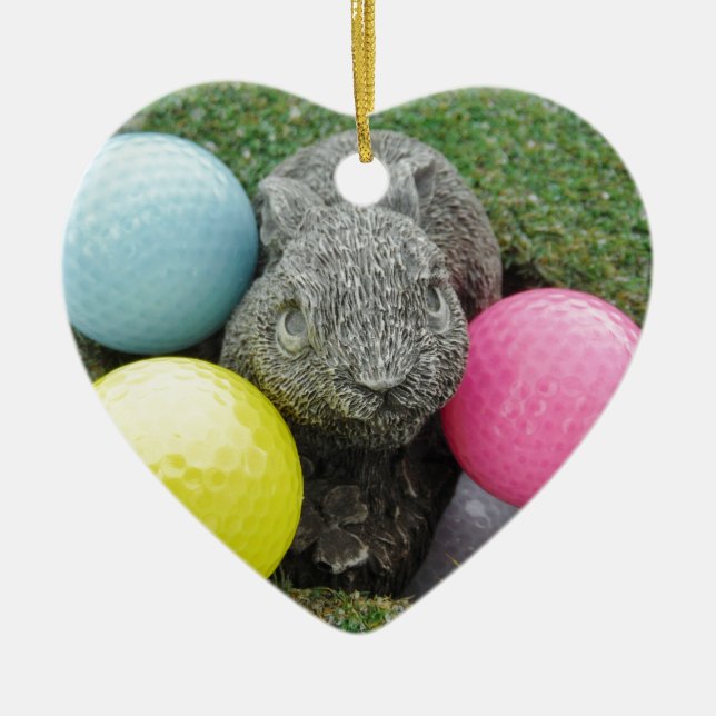 Bunny with pink blue yellow egg ceramic tree decoration (Front)