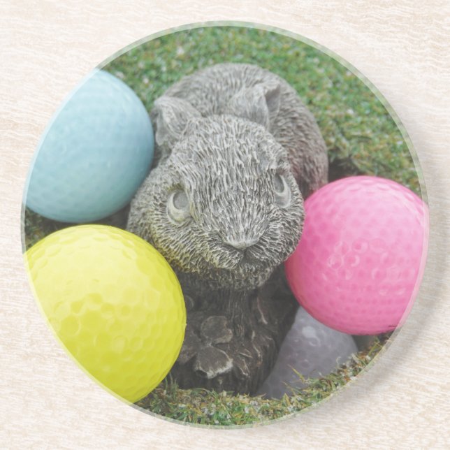 Bunny with pink blue yellow egg coaster (Front)