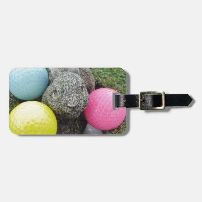 Bunny with pink blue yellow egg luggage tag (Front Horizontal)