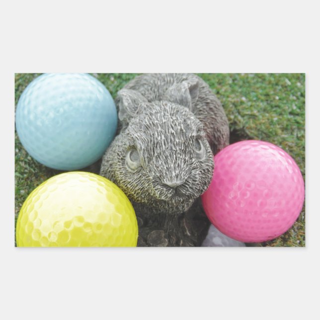 Bunny with pink blue yellow egg rectangular sticker (Front)