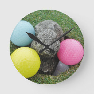 Bunny with pink blue yellow egg round clock