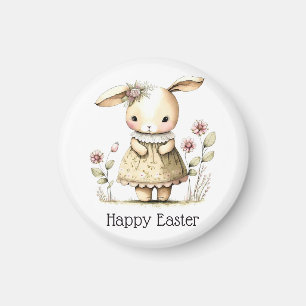 Bunny with pink flowers cute whimsical Easter Magnet