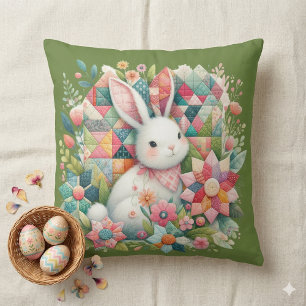 Bunny with Quilt and Flowers Cushion