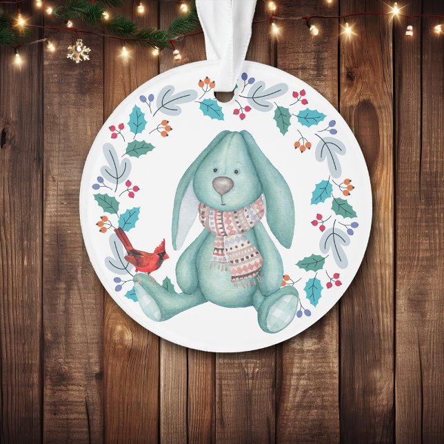 Bunny with Red Bird Wreath Christmas Ornament (Creator Uploaded)