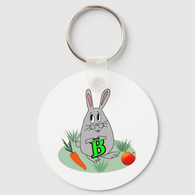 Bunny with the letter B on the lawn Key Ring (Front)