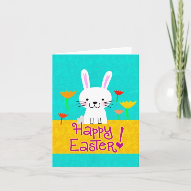Bunny with Tulips "Happy Easter" Notecard (Front)