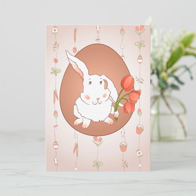 Bunny with Tulips Spring Holiday Rabbit Invitation (Creator Uploaded)