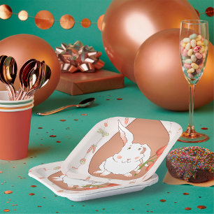 Bunny with Tulips Spring Holiday Rabbit Paper Plate