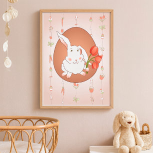 Bunny with Tulips Spring Holiday Rabbit Poster