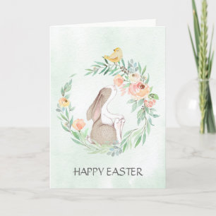Bunny with Watercolor Wreath Easter Card