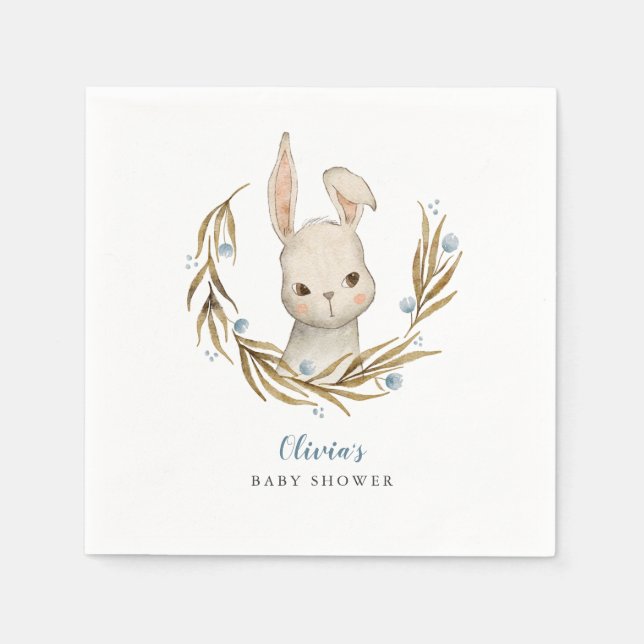Bunny Woodland Theme Boy Baby Shower Napkin (Front)