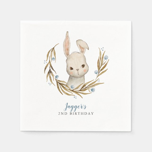 Bunny Woodland Theme Boy Birthday Party Napkin (Front)