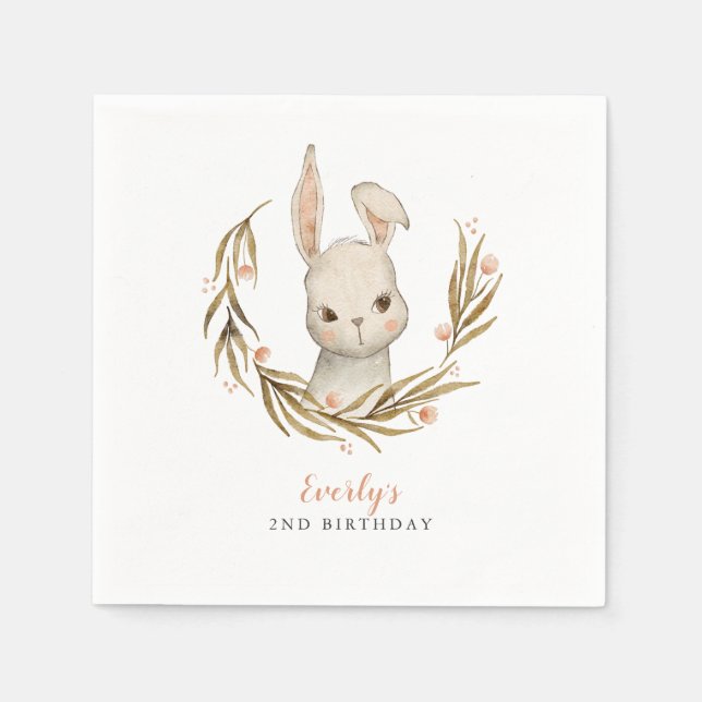 Bunny Woodland Theme Girl Birthday Party Napkin (Front)