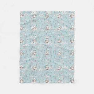 Bunny Wreath Clouds & Raindrops -Blue Fleece Blanket