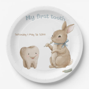 Bunny's boy First Tooth Party Paper Plate
