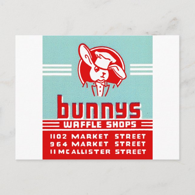Bunnys Waffle Shops Postcard (Front)