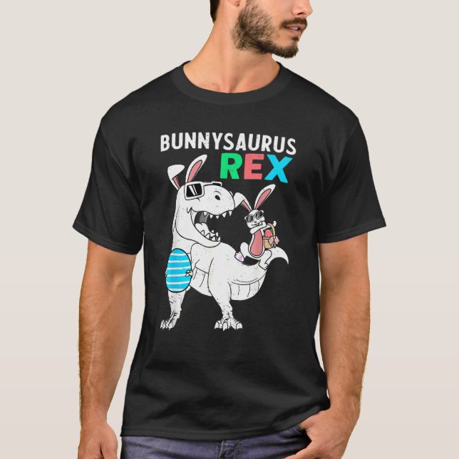 Bunnysaurus Easter Bunny Riding Dinosaur T Rex Egg T-Shirt (Front)